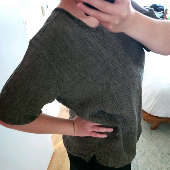 Moss green vtg 90s FLAX linen top heavyweave sz M - Picture 5 of 7